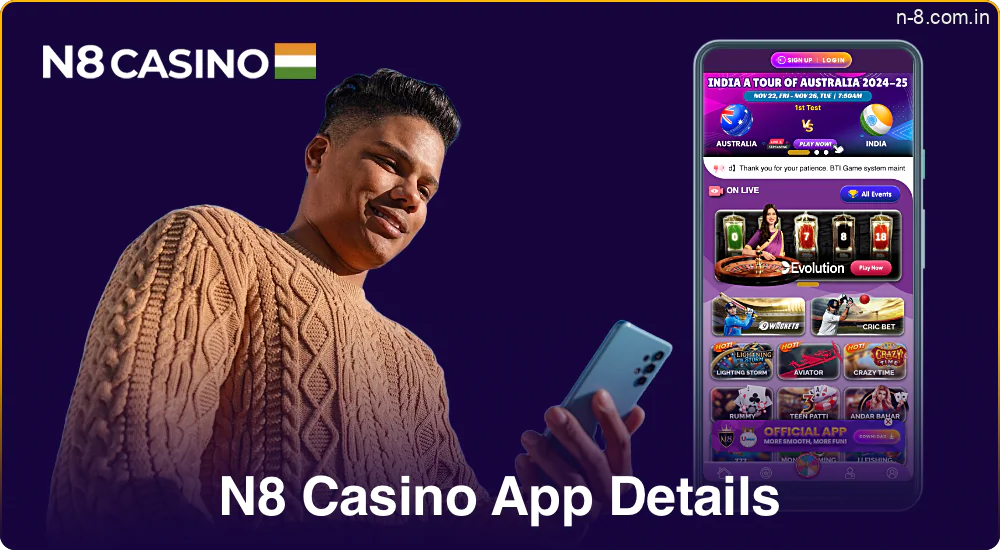 Detailed information about the N8 Casino mobile application