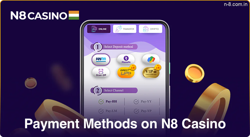 N8 Casino offers several payment options to its Indian users