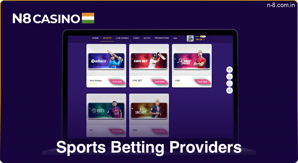 Multiple sports betting providers are available to Indian users in N8