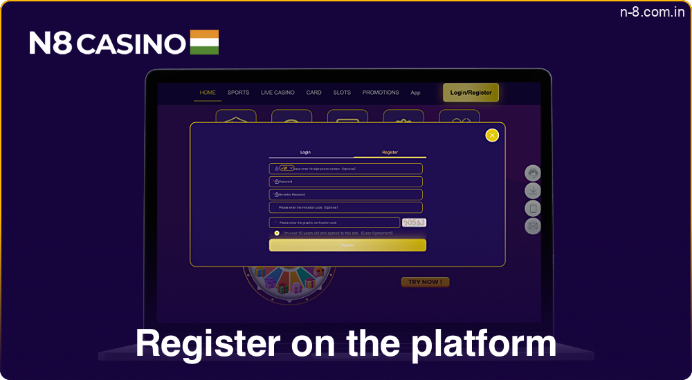 Register at N8 Casino in India