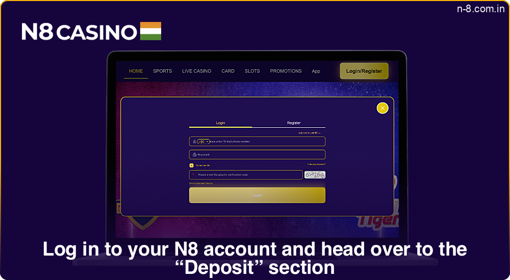 Sign in to N8 and visit the “Deposit” section