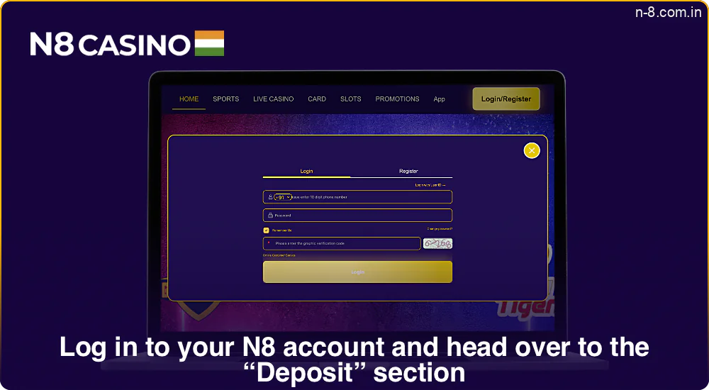 Sign in to N8 and visit the “Deposit” section