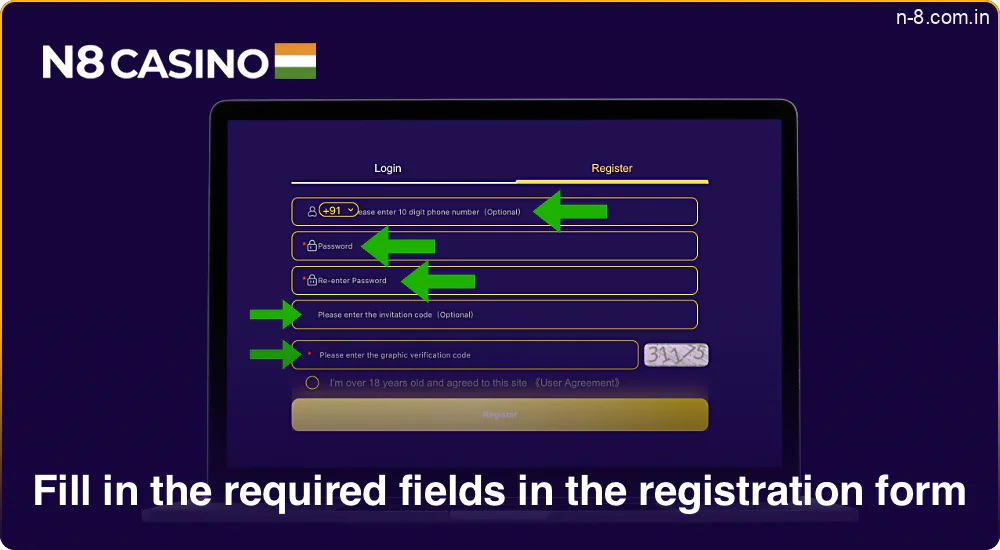 Fill in all required fields in the registration form N8