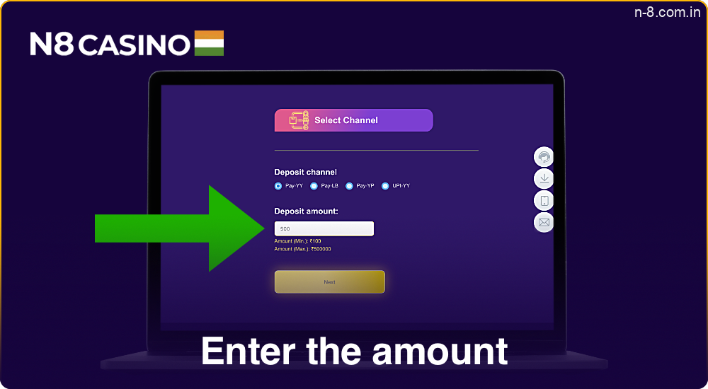 Input the amount you wish to deposit in INR
