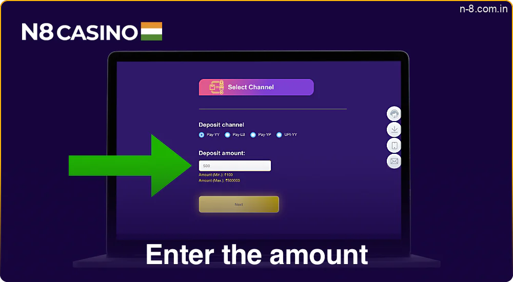 Input the amount you wish to deposit in INR