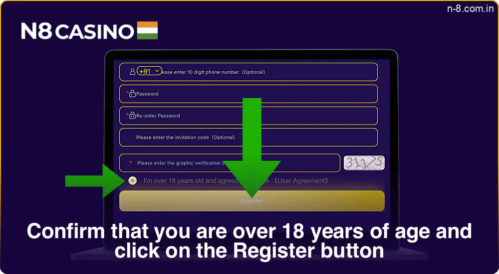 Confirm your age and click 'Register' to create an account