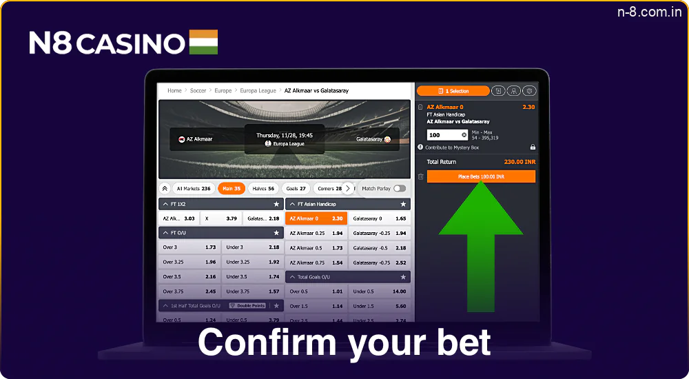 Confirm your bet and await match results